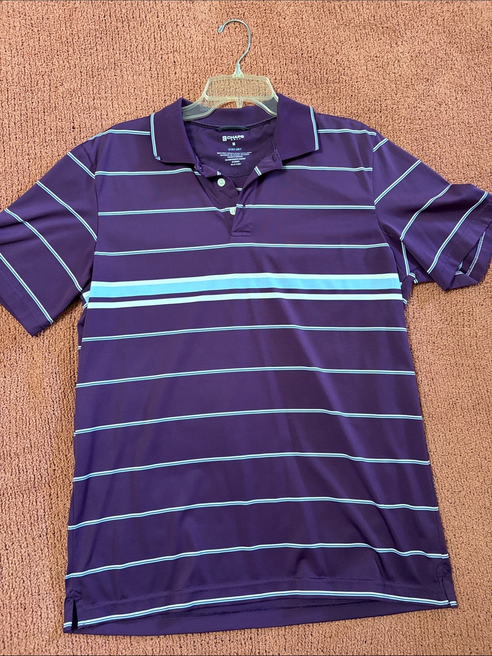 Chaps Purple Polo with Light Blue Stripes